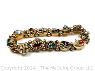 Antique 14k Yellow Gold Slider Charm Bracelet with Gemstones.  Second of three offered in this auction. 