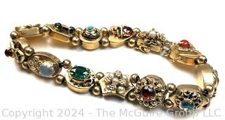 Antique 14k Yellow Gold Slider Charm Bracelet with Gemstones.  Second of three offered in this auction. 