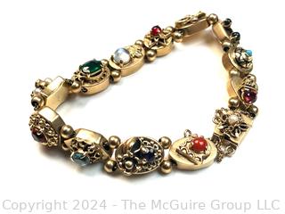 Antique 14k Yellow Gold Slider Charm Bracelet with Gemstones.  Second of three offered in this auction. 