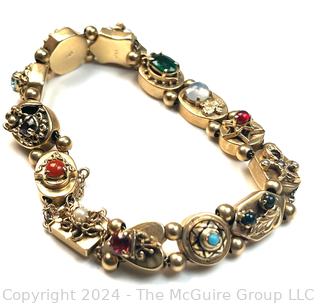 Antique 14k Yellow Gold Slider Charm Bracelet with Gemstones.  Second of three offered in this auction. 