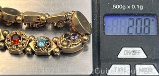 Antique 14k Yellow Gold Slider Charm Bracelet with Gemstones.  Second of three offered in this auction. 