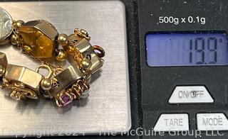 Antique 14k Yellow Gold Slider Charm Bracelet with Gemstones.  Third of three offered in this auction. 