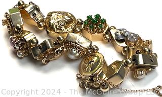 Antique 14k Yellow Gold Slider Charm Bracelet with Gemstones.  Third of three offered in this auction. 