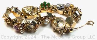 Antique 14k Yellow Gold Slider Charm Bracelet with Gemstones.  Third of three offered in this auction. 