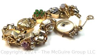 Antique 14k Yellow Gold Slider Charm Bracelet with Gemstones.  Third of three offered in this auction. 