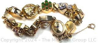 Antique 14k Yellow Gold Slider Charm Bracelet with Gemstones.  Third of three offered in this auction. 