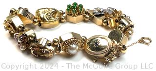 Antique 14k Yellow Gold Slider Charm Bracelet with Gemstones.  Third of three offered in this auction. 