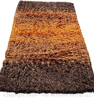 Svängstaryan Vågsvall Wool Mid Century Hand Hooked Brown Ombre Shag Area Rug Made in Sweden. 64" x 92".