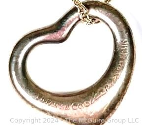 Sterling Silver Tiffany Floating Open Heart Pendant Signed Elsa Peretti on Chain with Felt Bag.