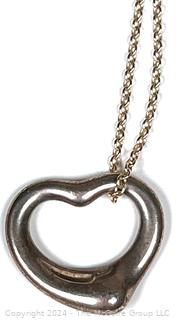 Sterling Silver Tiffany Floating Open Heart Pendant Signed Elsa Peretti on Chain with Felt Bag.