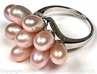 Sterling Silver with Pink Fresh Water Pearl Cluster Ring