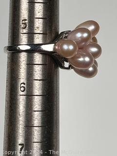 Sterling Silver with Pink Fresh Water Pearl Cluster Ring