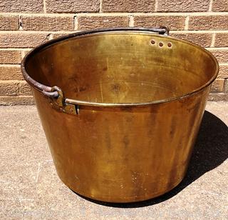 Large Brass Cauldron with Handle.  22" Diameter.