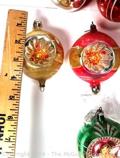 Hand Painted Mercury Glass Christmas Ornaments with Indents and Tree Topper.