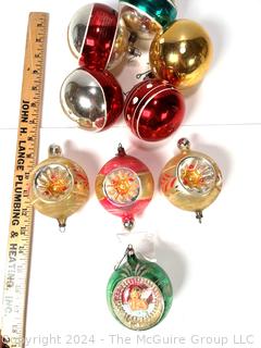 Hand Painted Mercury Glass Christmas Ornaments with Indents and Tree Topper.