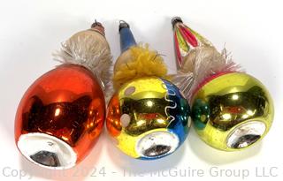 Three (3) Hand Painted Blown Glass Clown Christmas Ornaments.