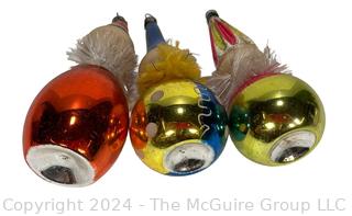 Three (3) Hand Painted Blown Glass Clown Christmas Ornaments.