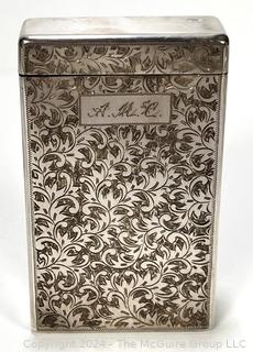 Etched Sterling Silver Cigarette Case with Hinged Lid. 86 grams