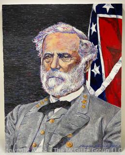 Unframed Acrylics on Canvas of General Robert E Lee Signed by Artist Douglas Edwards 1993. 24 x 30" 