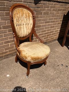 Victorian Yellow Tufted Velvet Balloon Back Chair on Casters