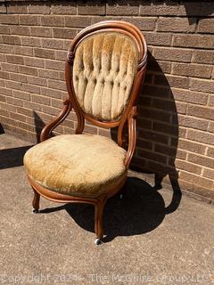 Victorian Yellow Tufted Velvet Balloon Back Chair on Casters