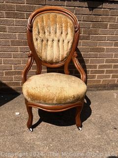 Victorian Yellow Tufted Velvet Balloon Back Chair on Casters