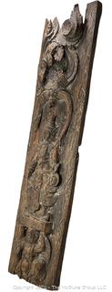 East Asian Wood Carved Relief Wall Panel of Hindu Gods with Export Tag. 12 x 46"