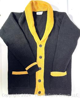 Wool Black and Gold Letterman's Cardigan Sweater Made by Sweaters by Bergman. 