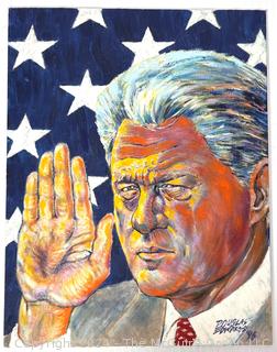 "Nothing But the Truth" Unframed Original Political Oil on Canvas of Bill Clinton  Signed by Artist Douglas Edwards.  14" x 18"