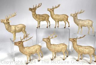 Seven (7) Celluloid Reindeer Decorations Made in Japan with Tax Stamp