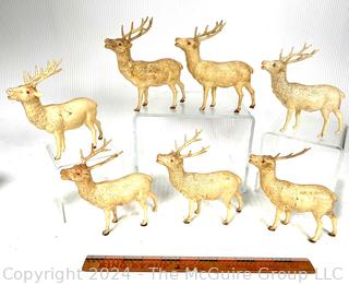 Seven (7) Celluloid Reindeer Decorations Made in Japan with Tax Stamp