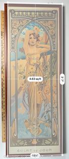 Framed Under Glass Art Nouveau Print by Alphonse Mucha 1899. First in a series of four offered in this auction.  15.5" x 44"