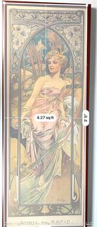 Framed Under Glass Art Nouveau Print by Alphonse Mucha 1899. Second in a series of four offered in this auction.  15.5" x 44"