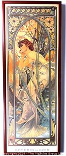 Framed Under Glass Art Nouveau Print by Alphonse Mucha 1899. Third in a series of four offered in this auction.  15.5" x 44"