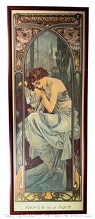 Framed Under Glass Art Nouveau Print by Alphonse Mucha 1899. Fourth in a series of four offered in this auction.  15.5" x 44"