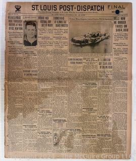 St. Louis Post Dispatch October 13, 1933 - Opening of Alcatraz Prison and Machine Gun Kelly Original Newspaper