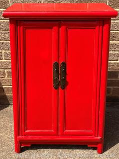 Red Asian Inspired Cabinet. 12 x 20 x 32" Tall