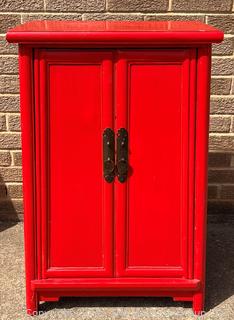 Red Asian Inspired Cabinet. 12 x 20 x 32" Tall