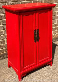 Red Asian Inspired Cabinet. 12 x 20 x 32" Tall