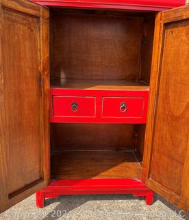 Red Asian Inspired Cabinet. 12 x 20 x 32" Tall