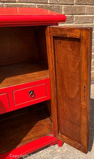 Red Asian Inspired Cabinet. 12 x 20 x 32" Tall