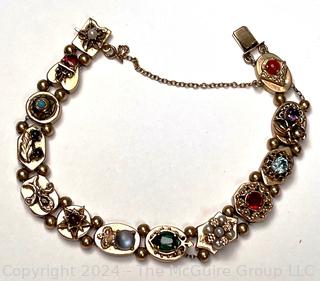 Antique 14k Yellow Gold Slider Charm Bracelet with Gemstones.  Second of three offered in this auction. 