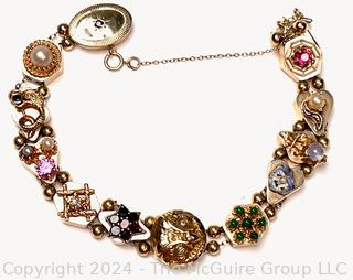 Antique 14k Yellow Gold Slider Charm Bracelet with Gemstones.  Third of three offered in this auction. 