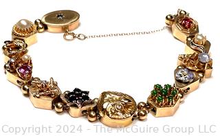 Antique 14k Yellow Gold Slider Charm Bracelet with Gemstones.  Third of three offered in this auction. 