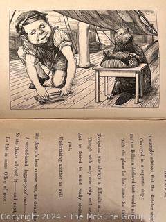 "The Hunting of the Snark: An Agony in Eight Fits" by Lewis Carroll. 

London: MacMillan and Co., 1876. xi,(3),83 pp. 12 mo. Dark Red Front and Rear Boards with Gilt Pictorial Illustrations by Henry Holiday. All edges gilt. Original black endpapers. Printed in London by R. Clay Sons & Taylor. Half title. One old ownership signature. Original plate tissue on Title Page. Last unnumbered leaf contains advertisements for Carrol's other works. A First Edition, this Issue Contains "Baker" for "Butcher" on p83. A fantastical poem involving a strange crew of tradesmen and a beaver as they set off on a journey to find "the Snark". 

1876 First Edition, 17th Printing of 1,000 {Description Updated 9/19/24 at 4:27pm ET}