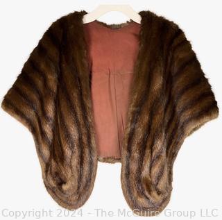 Brown Mink Fur Stole Embroidered with Previous Owners Name, Diana