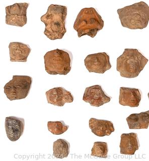 Pre-Columbian Mayan Mesoamerican Clay Artifact Fragments Featuring Heads and Faces 