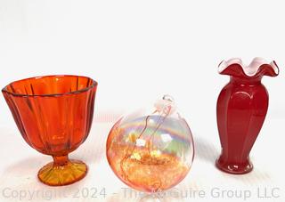 Art Glass Vase, Bowl & Hanging Sun Catcher