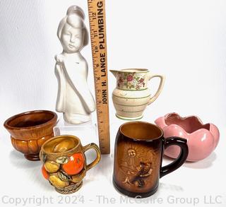 Assorted Ceramics Including Geisha Petal Bowl Pitcher Vase and Two Mugs (Muriyama)