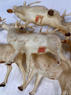 Seven (7) Celluloid Reindeer Decorations Made in Japan with Tax Stamp